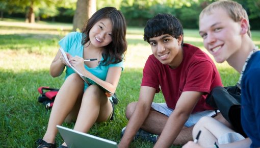 Foto von Gruppe ausländischer Studierender im Park