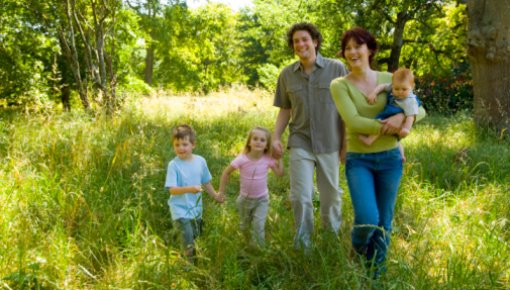 Foto von Familie beim Spaziergang im Wald
