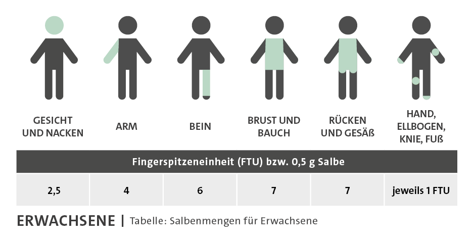 Grafik: Empfohlene Salbenmenge für Erwachsene nach Körperfläche