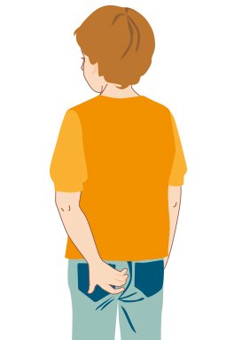 Die Grafik zeigt einen Jungen in Rückansicht, der sich am Po kratzt – ein typisches Anzeichen für Madenwürmer.