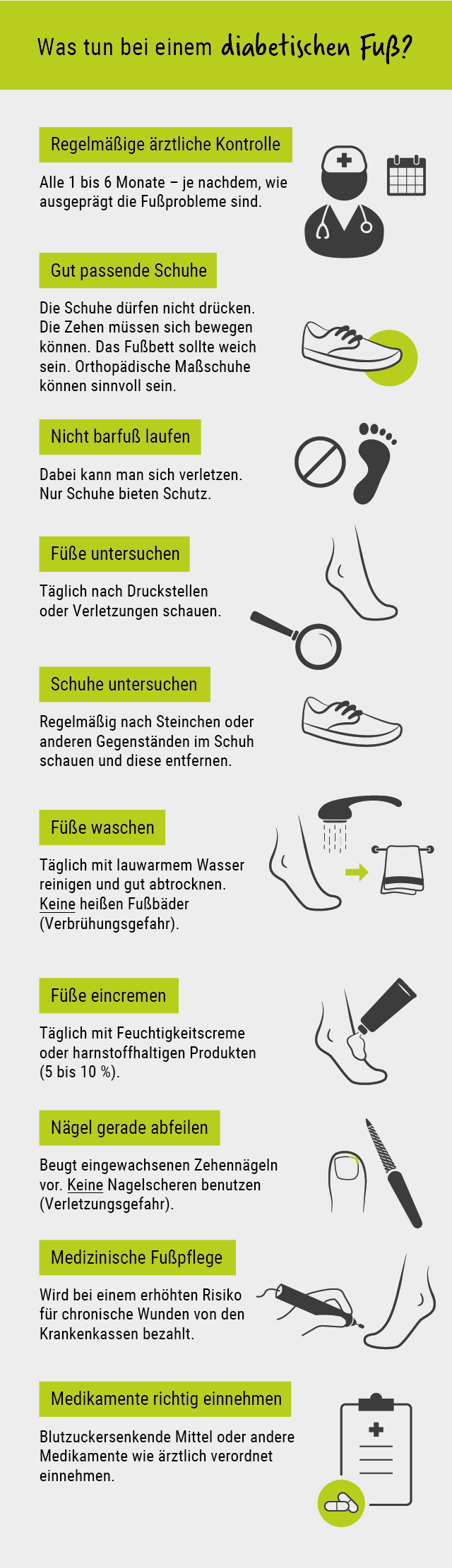 Grafik: Tipps bei diabetischem Fuß