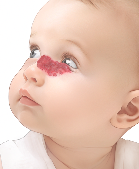 Grafik: Säugling mit Hämangiom in Augennähe