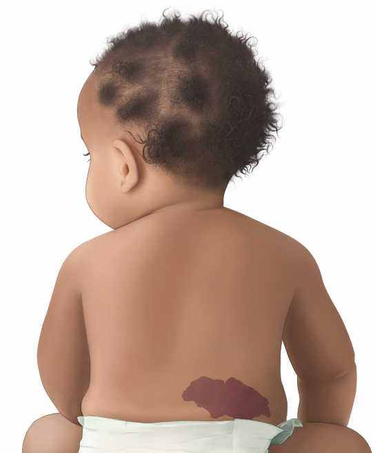 Grafik: Säugling mit dunkler Haut und Hämangiom auf dem Rücken