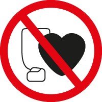 Grafik: Betreten Sie keine Bereiche mit dem Hinweis „kein Zutritt für Herzschrittmacher-Patienten“