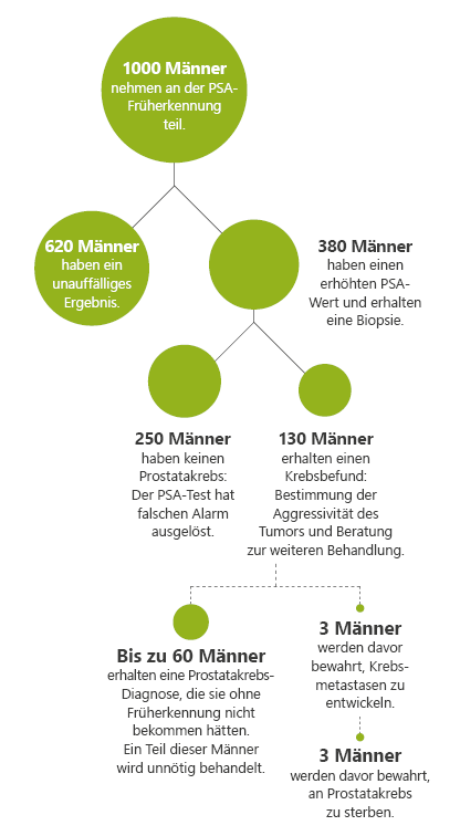 Auf einen Blick: Was geschieht, wenn 1000 Männer 16 Jahre lang an der Früherkennung teilnehmen?