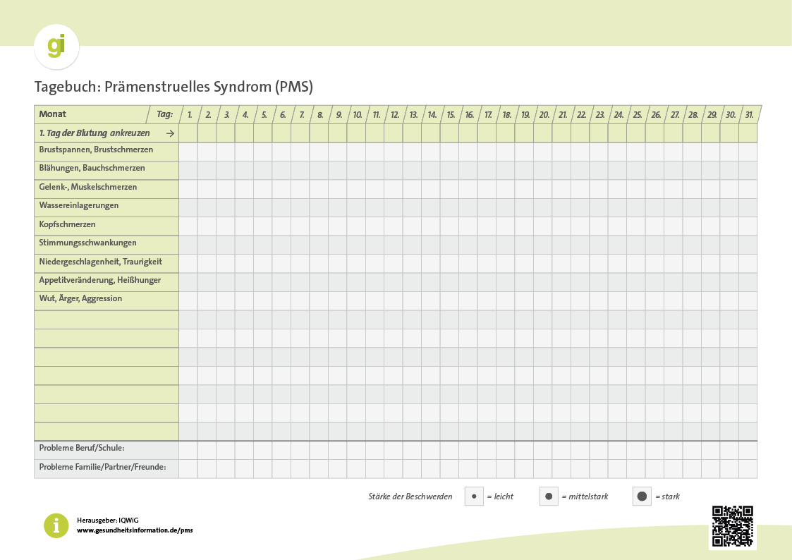 Tagebuch: Prämenstruelles Syndrom (PMS) - Prämenstruelles Syndrom (PMS