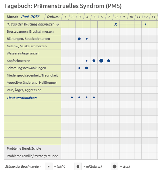 Tagebuch: Prämenstruelles Syndrom (PMS) - Prämenstruelles Syndrom (PMS 